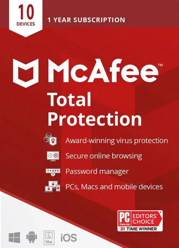 McAfee Total Protection - 10 Dispositivos - 1 año